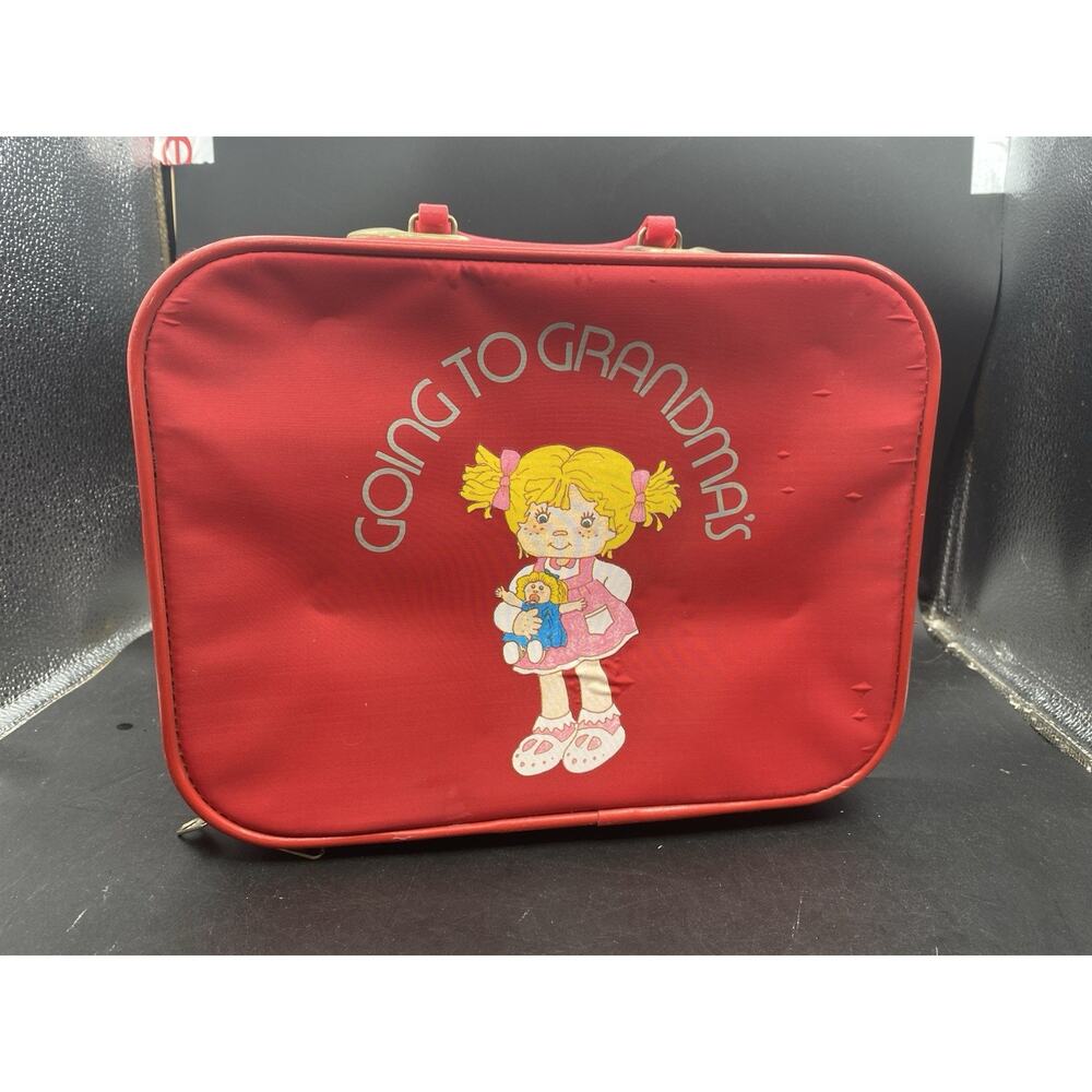 Vintage 80’s Going to Grandma's Suitcase Red Luggage Girls Children's